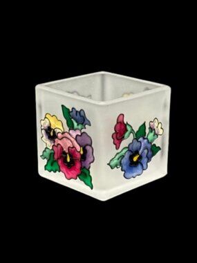 Vintage Joan Baker Designs Hand Painted "Pansies" Tealight Votive Candle  Holder
